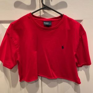 Bright red polo crop top